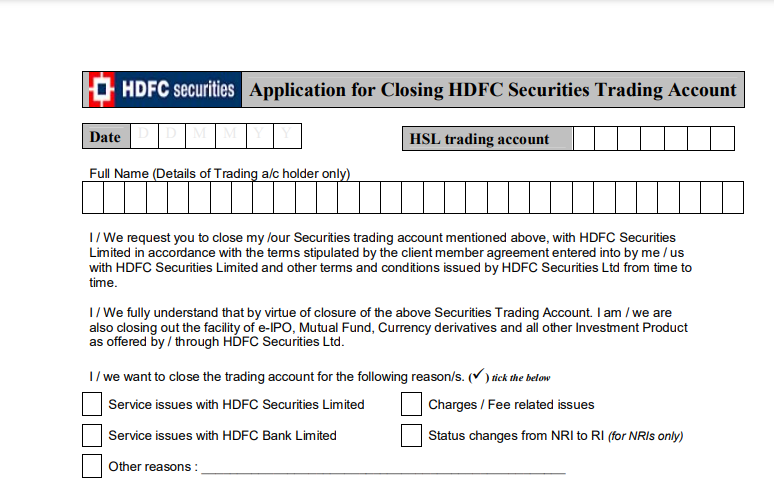hdfc closure form