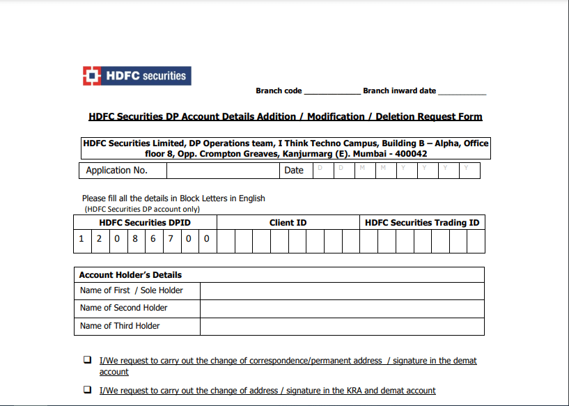 hdfc securities change primary details form