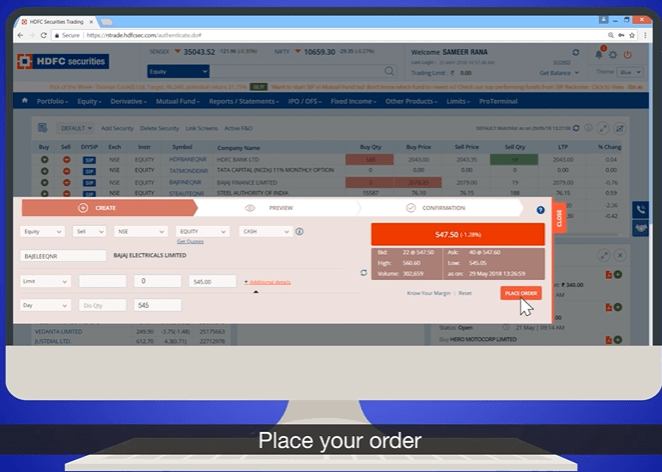 hdfc place order