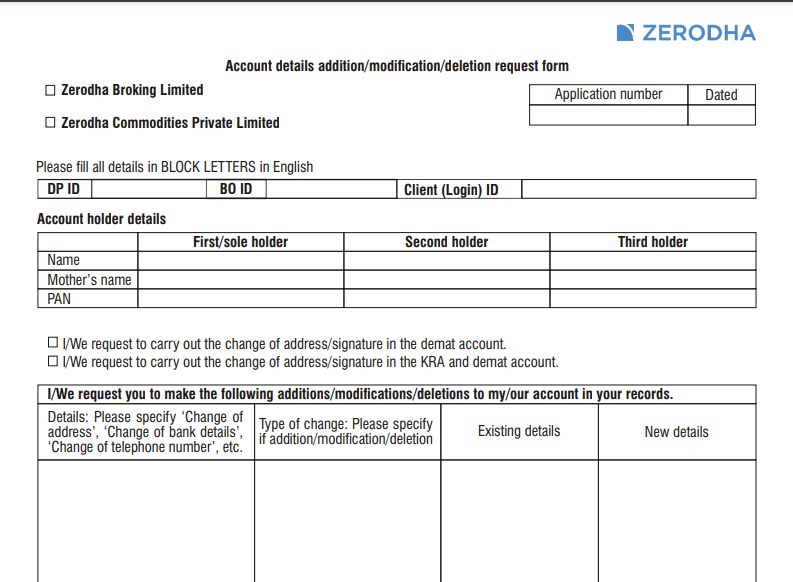 zerodha account modification form