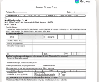 groww account closure form