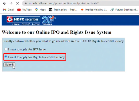 hdfc securities rights issue apply