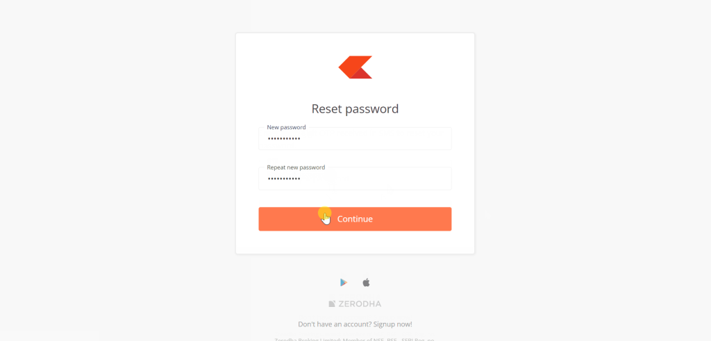 zerodha set new password