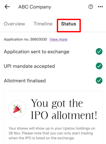 upstox ipo allotment status